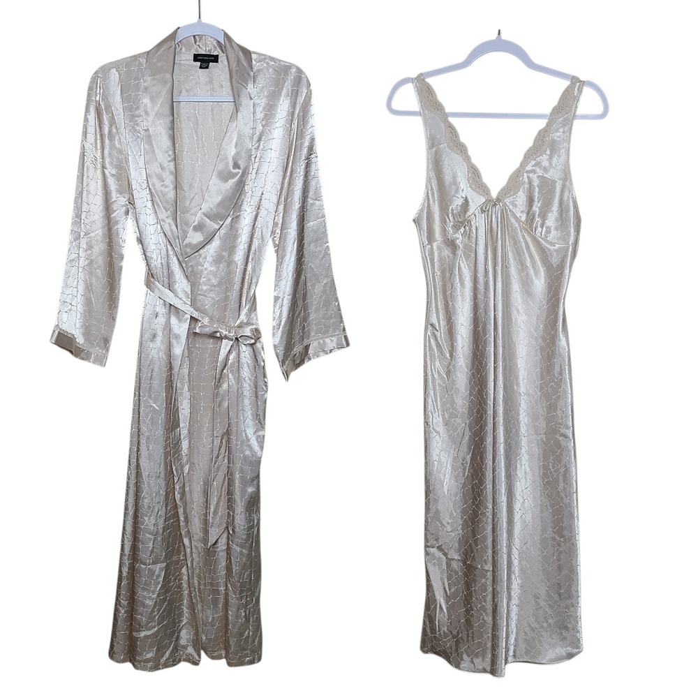 Vtg Ivory‎ Lace Babydoll Maxi Slip Gown Set M Chemise Quiet Lux Coquette Bridal